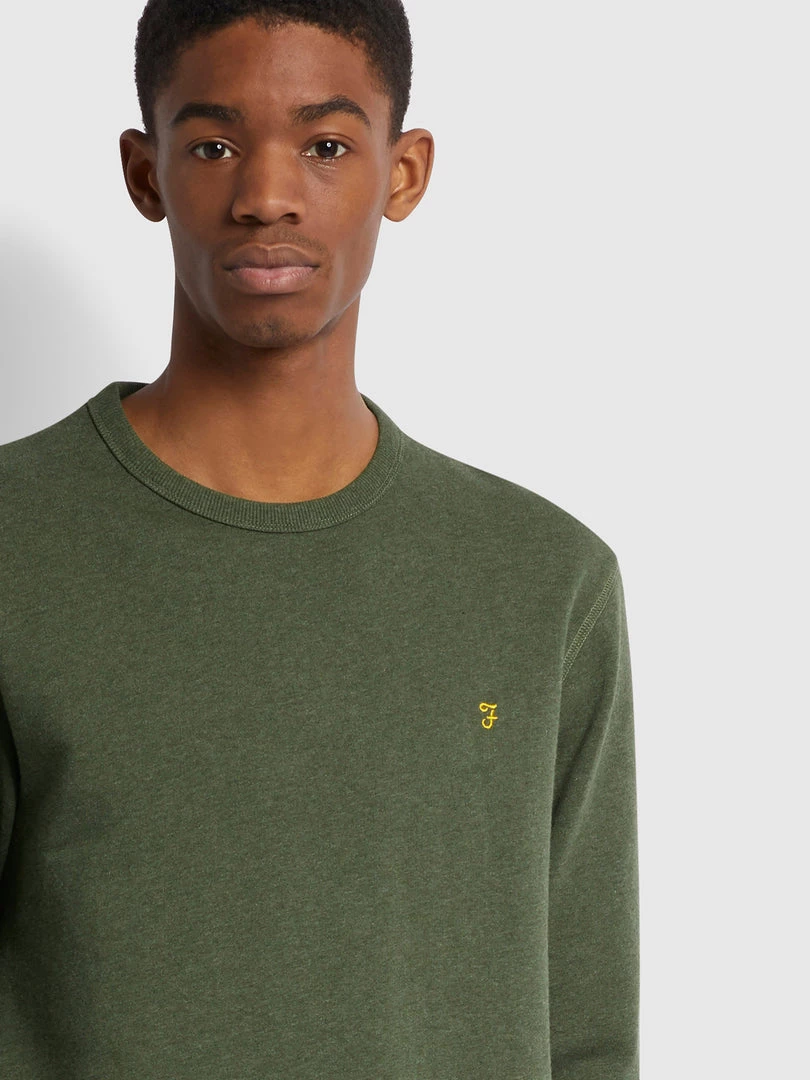 Farah Jeans Tim Organic Cotton Crew Neck Sweatshirt In Evergreen Marl 5 Farah Jeans Tim Organic Cotton Crew Neck Sweatshirt In Evergreen Marl