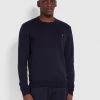 Farah CLOTHING Tim Organic Cotton Crew Neck Sweatshirt In True Navy 1 Farah CLOTHING Tim Organic Cotton Crew Neck Sweatshirt In True Navy