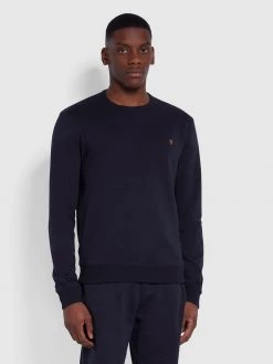Farah CLOTHING Tim Organic Cotton Crew Neck Sweatshirt In True Navy