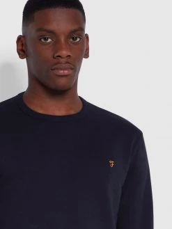 Farah CLOTHING Tim Organic Cotton Crew Neck Sweatshirt In True Navy