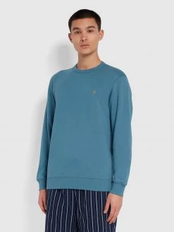 Farah CLOTHING Tim Organic Cotton Crew Neck Sweatshirt In Saxe