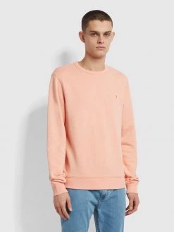 Farah Tim Organic Cotton Crew Neck Sweatshirt In Apricot Marl Sweatshirts And Hoodies