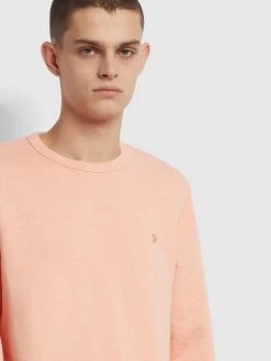 Farah Tim Organic Cotton Crew Neck Sweatshirt In Apricot Marl Sweatshirts And Hoodies