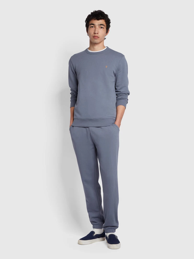 Farah Tim Organic Cotton Crew Neck Sweatshirt In Battleship Blue 4 Farah Tim Organic Cotton Crew Neck Sweatshirt In Battleship Blue