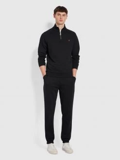 Farah Jim Organic Cotton Quarter Zip Sweatshirt In Black