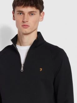 Farah Jim Organic Cotton Quarter Zip Sweatshirt In Black