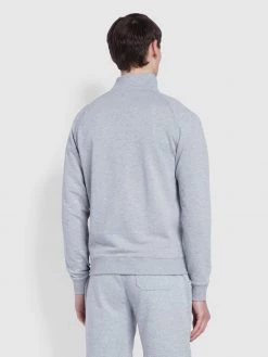Farah Jim Tall Fit Organic Cotton Quarter Zip Sweatshirt In Light Grey Marl