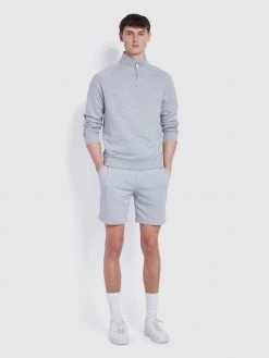 Farah Jim Tall Fit Organic Cotton Quarter Zip Sweatshirt In Light Grey Marl