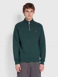Cheap Farah Store 46 CLOTHING Jim Organic Cotton Quarter Zip Sweatshirt In Farah Forest Green