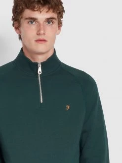 CLOTHING Jim Organic Cotton Quarter Zip Sweatshirt In Farah Forest Green