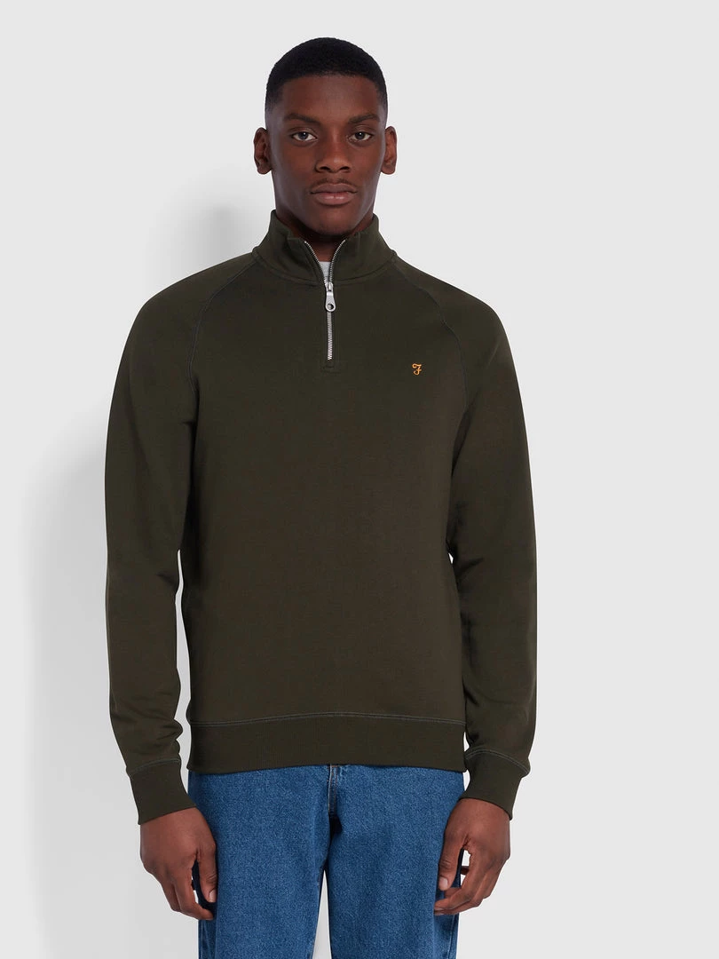 Farah Jim Organic Cotton Quarter Zip Sweatshirt In Evergreen CLOTHING 3 Farah Jim Organic Cotton Quarter Zip Sweatshirt In Evergreen CLOTHING