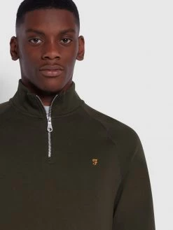 Farah Jim Organic Cotton Quarter Zip Sweatshirt In Evergreen CLOTHING 9 Farah Jim Organic Cotton Quarter Zip Sweatshirt In Evergreen CLOTHING