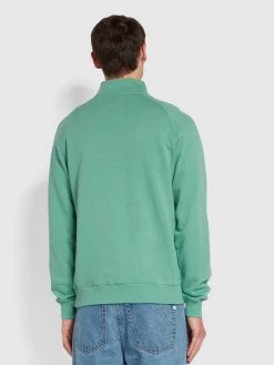 Farah Jim Organic Cotton Quarter Zip Sweatshirt In Jade Green