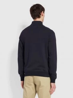 Farah Jim Organic Cotton Quarter Zip Sweatshirt In True Navy