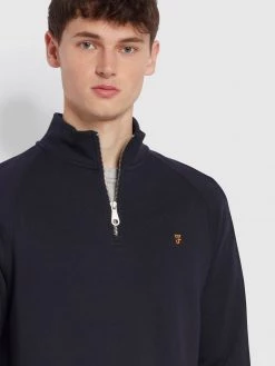 Farah Jim Organic Cotton Quarter Zip Sweatshirt In True Navy