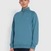 Farah CLOTHING Jim Organic Cotton Quarter Zip Sweatshirt In Saxe 2 Farah CLOTHING Jim Organic Cotton Quarter Zip Sweatshirt In Saxe