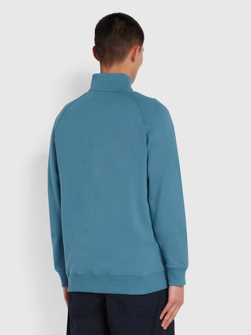 Farah CLOTHING Jim Organic Cotton Quarter Zip Sweatshirt In Saxe 6 Farah CLOTHING Jim Organic Cotton Quarter Zip Sweatshirt In Saxe