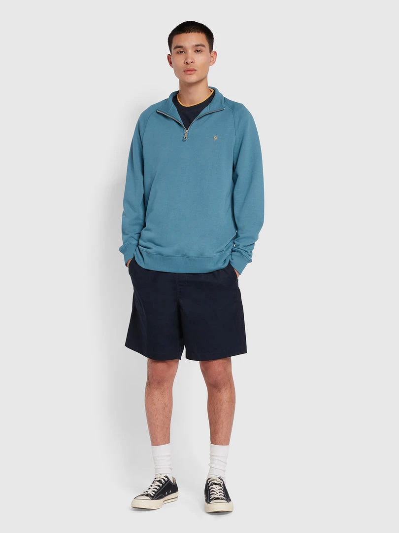 Farah CLOTHING Jim Organic Cotton Quarter Zip Sweatshirt In Saxe 4 Farah CLOTHING Jim Organic Cotton Quarter Zip Sweatshirt In Saxe