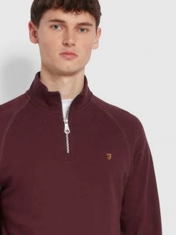 Jim Organic Cotton Quarter Zip Sweatshirt In Farah Red Marl CLOTHING