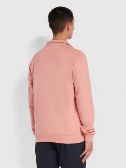 Farah Jim Organic Cotton Quarter Zip Sweatshirt In Pink Rose Sweatshirts And Hoodies