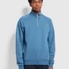 Farah Sweatshirts And Hoodies Jim Organic Cotton Quarter Zip Sweatshirt In Blue Mist Marl