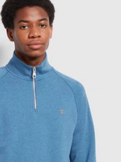 Farah Sweatshirts And Hoodies Jim Organic Cotton Quarter Zip Sweatshirt In Blue Mist Marl