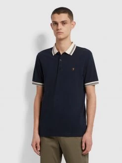 Farah CLOTHING Stanton Slim Fit Tipped Organic Cotton Polo Shirt In True Navy