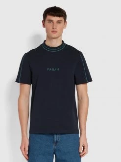 Farah Chain Regular Fit Organic Cotton T-Shirt In True Navy T-Shirts
