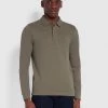 Farah CLOTHING Haslam Slim Fit Long Sleeve Organic Cotton Polo Shirt In Vintage Green 2 Farah CLOTHING Haslam Slim Fit Long Sleeve Organic Cotton Polo Shirt In Vintage Green