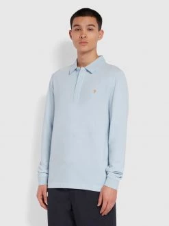 Farah CLOTHING Haslam Slim Fit Long Sleeve Organic Cotton Polo Shirt In Blue Slate