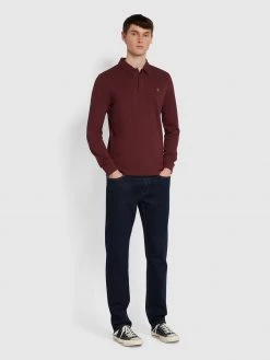 Haslam Slim Fit Long Sleeve Organic Cotton Polo Shirt In Farah Red CLOTHING