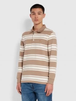 Farah Manchester Regular Fit Long Sleeve Polo Shirt In Smoky Brown