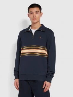 Farah Bentham Quarter Zip Sweatshirt In True Navy
