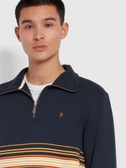 Farah Bentham Tall Fit Organic Cotton Quarter Zip Sweatshirt In True Navy