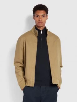 Farah Waldorf Organic Cotton Harrington Jacket In Beige CLOTHING