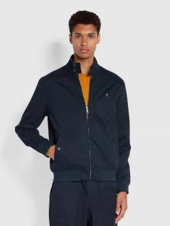 Farah CLOTHING Waldorf Organic Cotton Harrington Jacket In True Navy