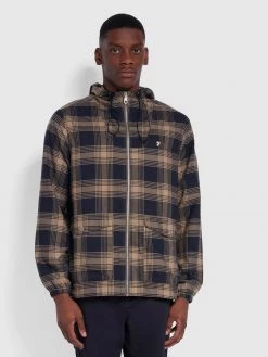 Farah Wren Check Parka Jacket In True Navy