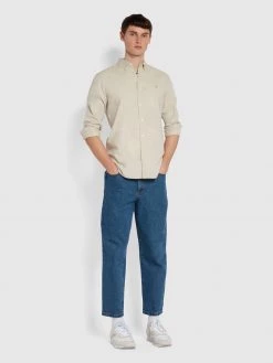 Farah Steen Slim Fit Brushed Organic Cotton Shirt In Smoky Brown