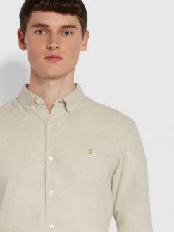 Farah Steen Slim Fit Brushed Organic Cotton Shirt In Smoky Brown