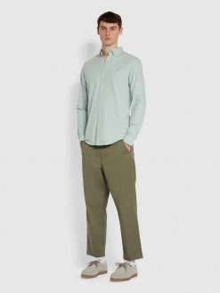 Farah CLOTHING Steen Slim Fit Brushed Organic Cotton Shirt In Jade Green