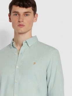Farah CLOTHING Steen Slim Fit Brushed Organic Cotton Shirt In Jade Green