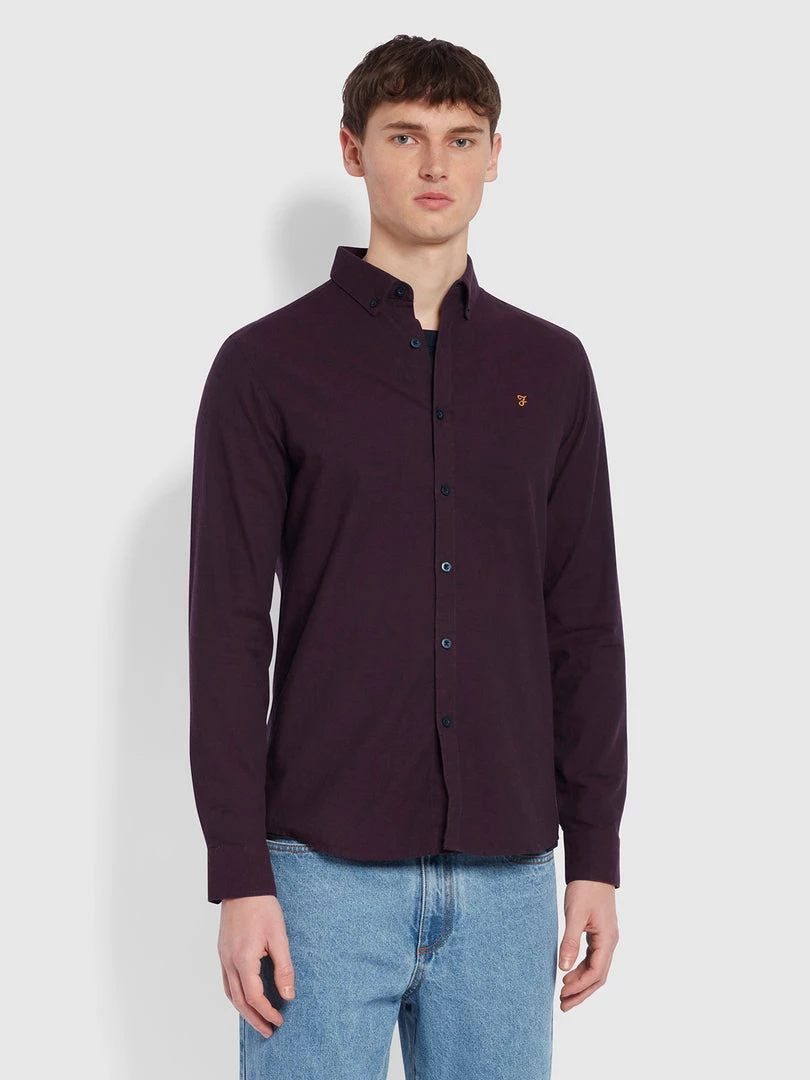 Steen Slim Fit Brushed Organic Cotton Shirt In Farah Red 3 Steen Slim Fit Brushed Organic Cotton Shirt In Farah Red