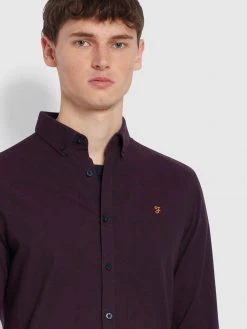 Steen Slim Fit Brushed Organic Cotton Shirt In Farah Red 9 Steen Slim Fit Brushed Organic Cotton Shirt In Farah Red