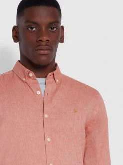 Farah Steen Slim Fit Brushed Organic Cotton Shirt In Raw Umber CLOTHING