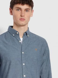 Farah Steen Slim Fit Brushed Organic Cotton Shirt In Blue Bell