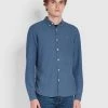 Farah Brewer Slim Fit Organic Cotton Indigo Oxford Shirt In Stone Wash