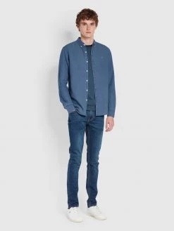 Farah Brewer Slim Fit Organic Cotton Indigo Oxford Shirt In Stone Wash