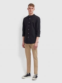 Farah Shirts Brewer Slim Fit Grandad Oxford Shirt In Navy