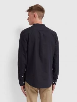 Farah Shirts Brewer Slim Fit Grandad Oxford Shirt In Navy 9 Farah Shirts Brewer Slim Fit Grandad Oxford Shirt In Navy
