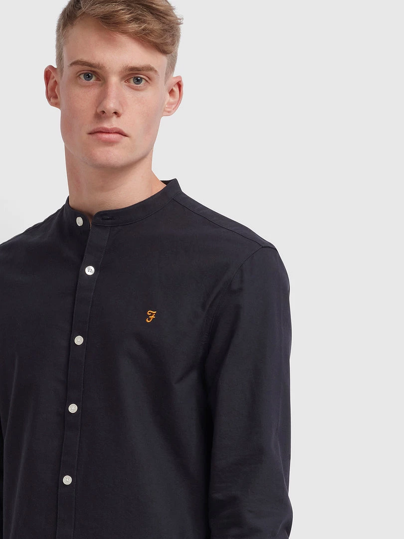 Farah Shirts Brewer Slim Fit Grandad Oxford Shirt In Navy 5 Farah Shirts Brewer Slim Fit Grandad Oxford Shirt In Navy